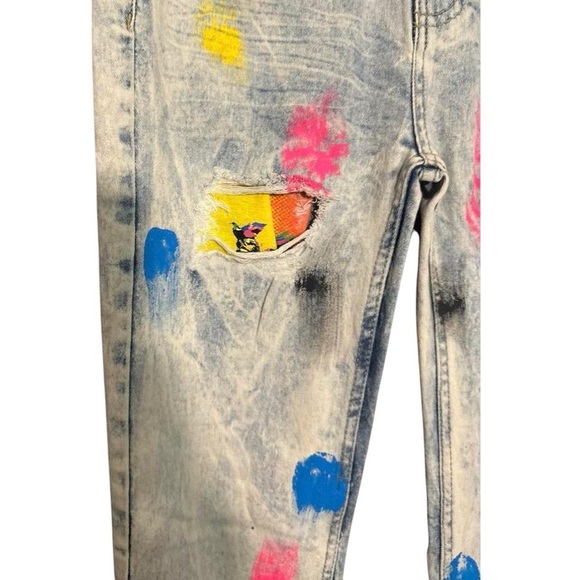 Encrypted Distressed/Painted Slim Straight Jeans - Picture 4 of 8